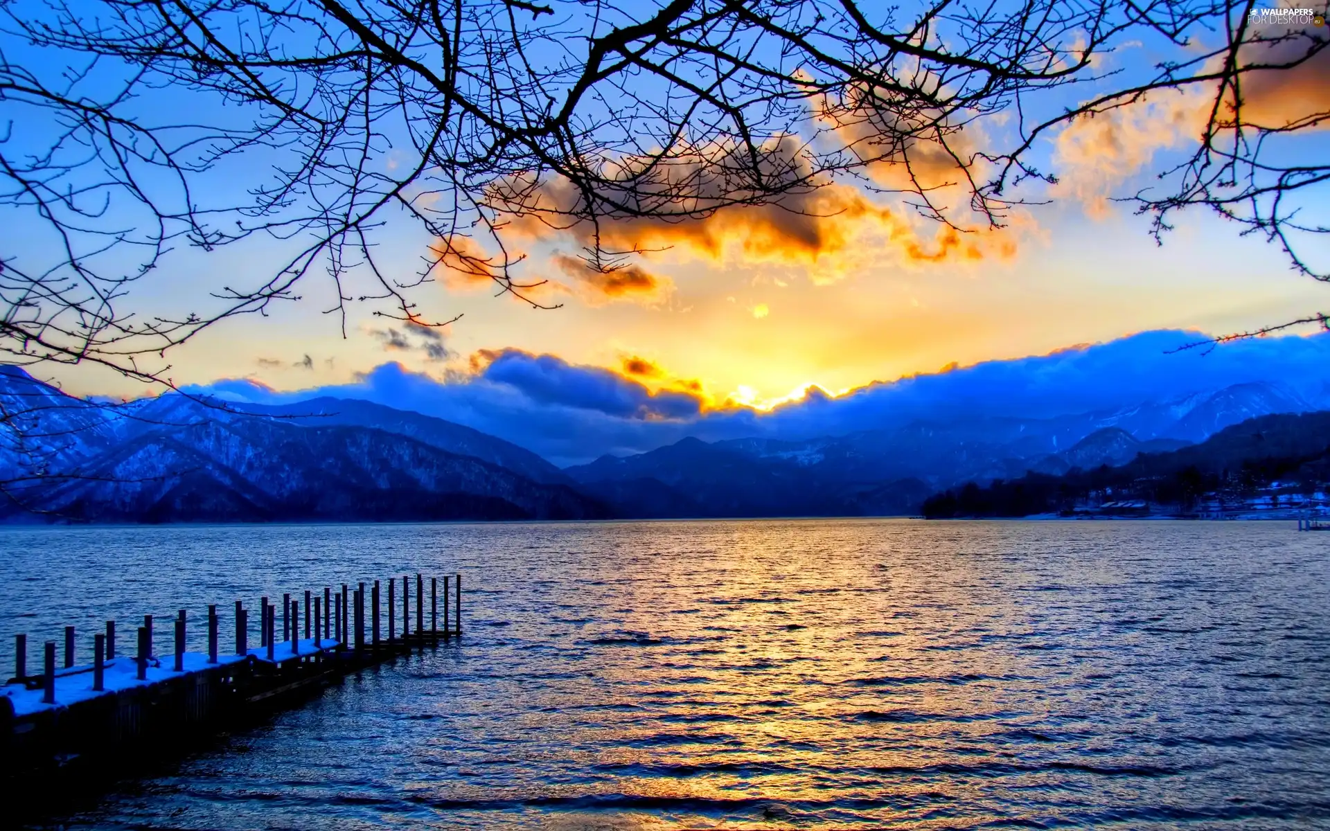 west, sun, coast, Platform, lake