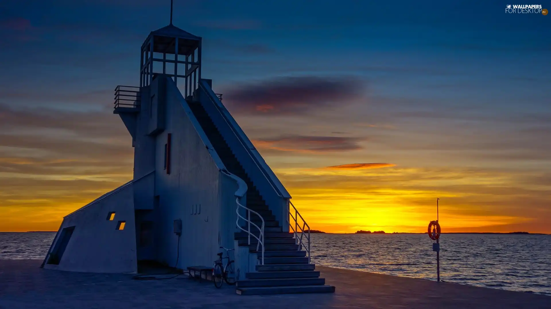 west, sun, maritime, sea, Lighthouse