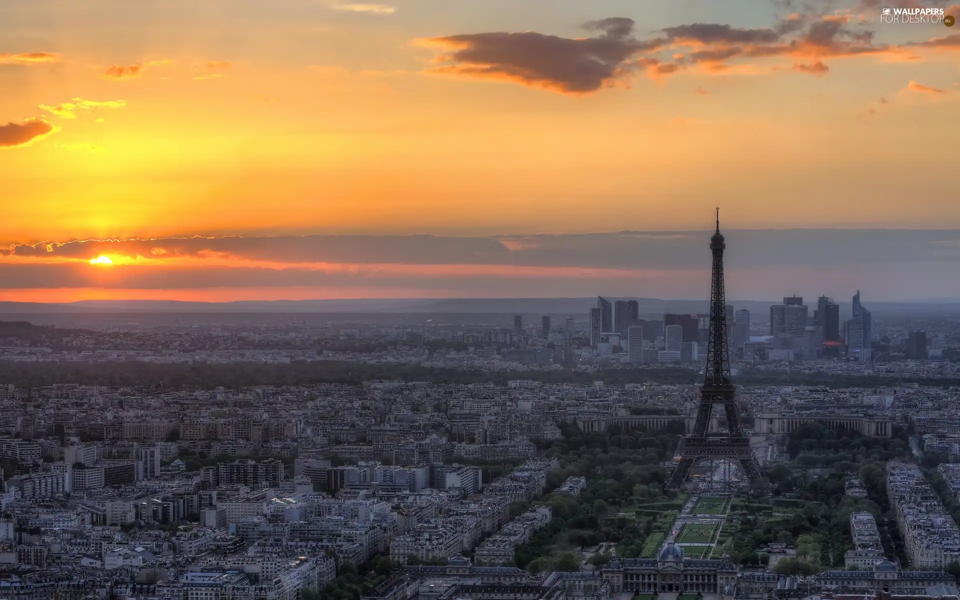 west, sun, tower, Eiffla, Paris
