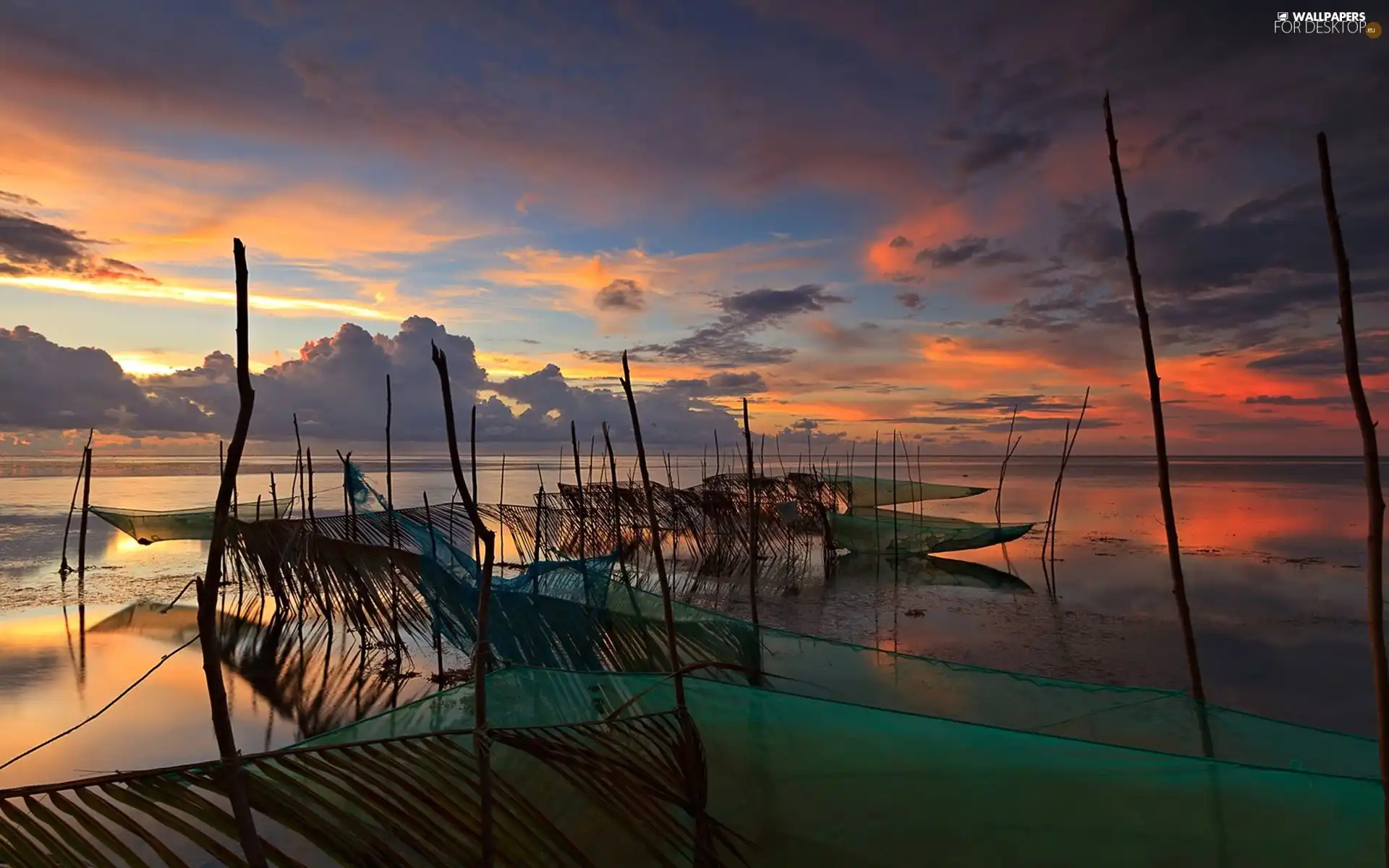 west, Sun, Sky, clouds, sea