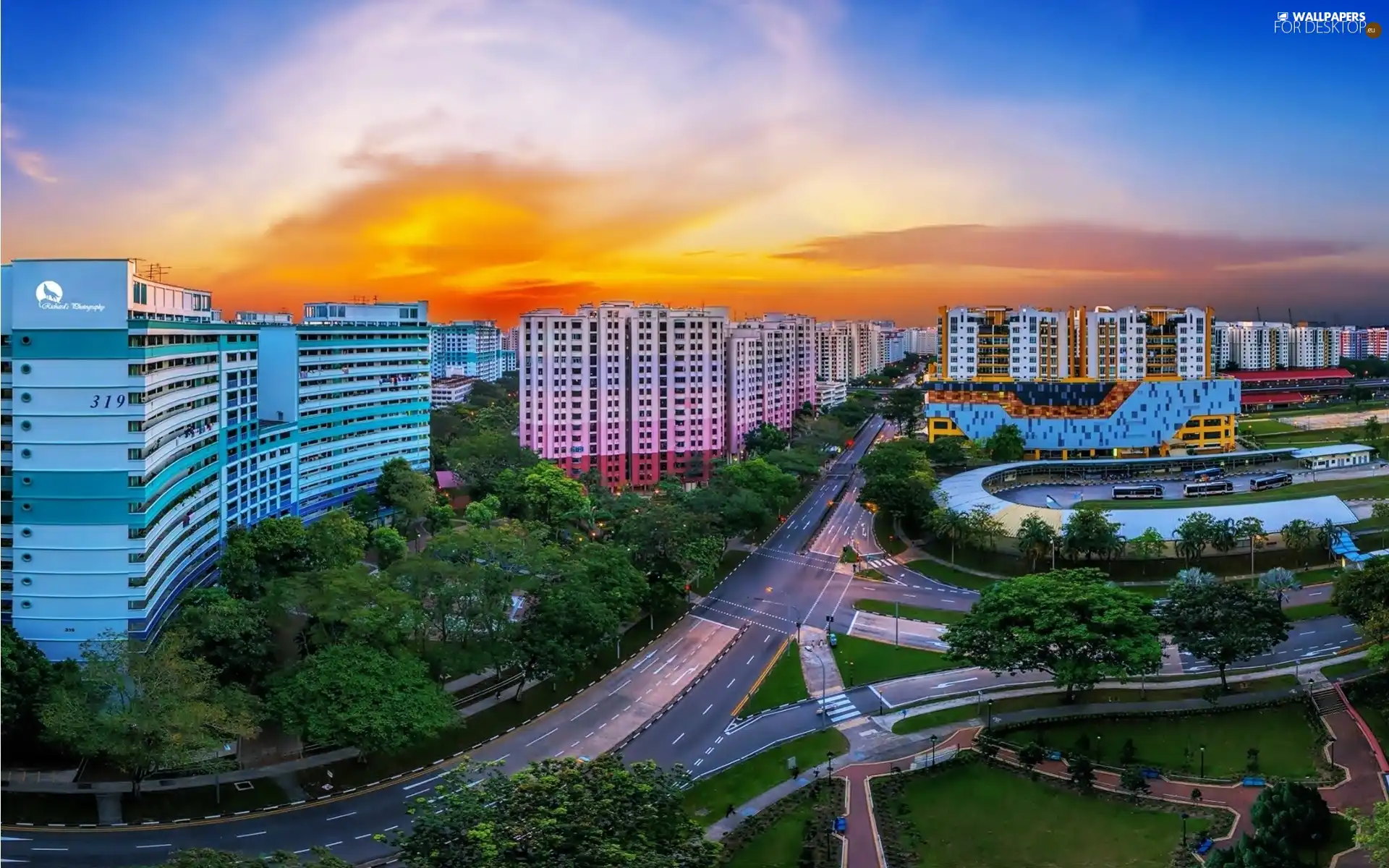 west, sun, panorama, town, Singapur