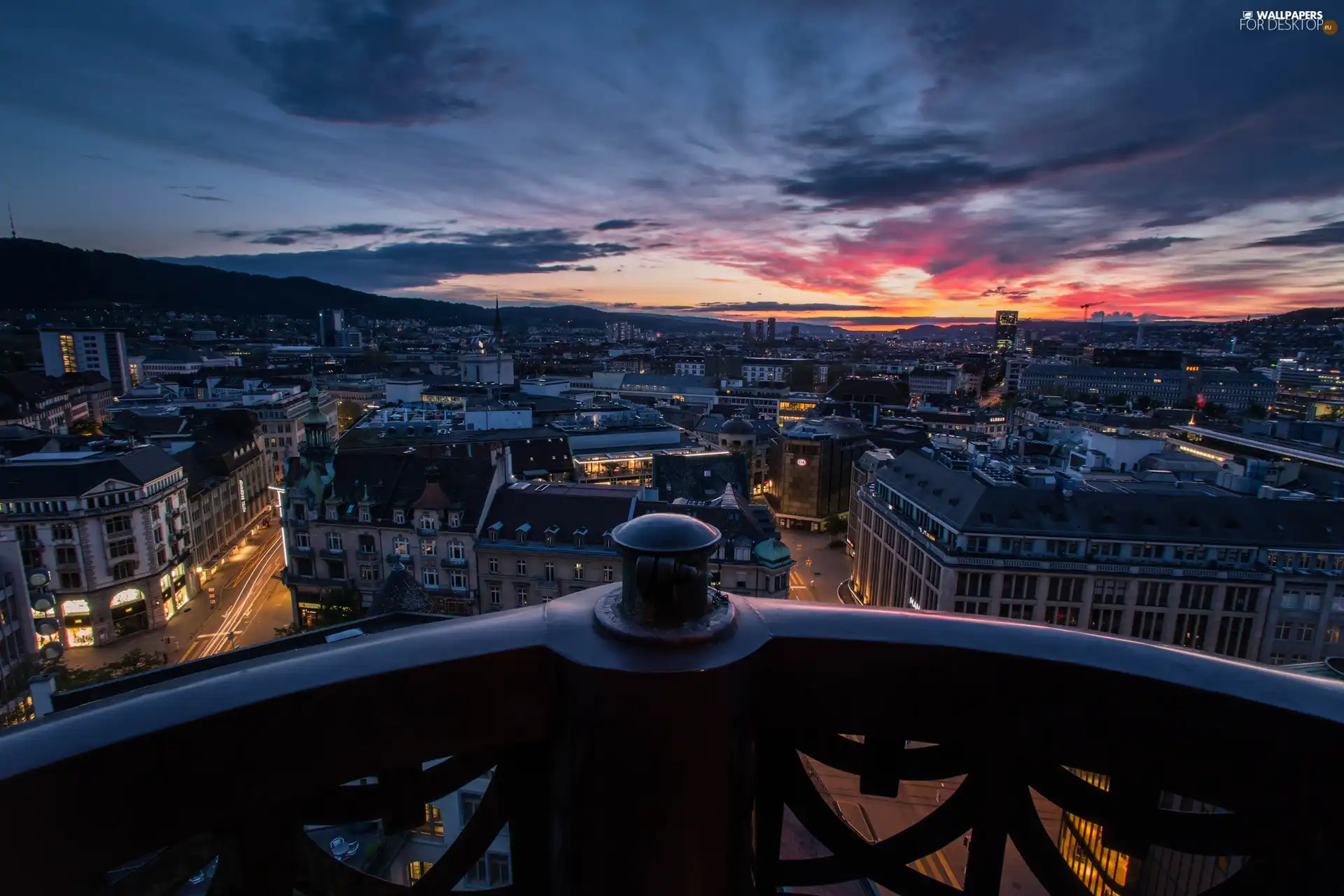 panorama, Switzerland, west, sun, town, Zurich