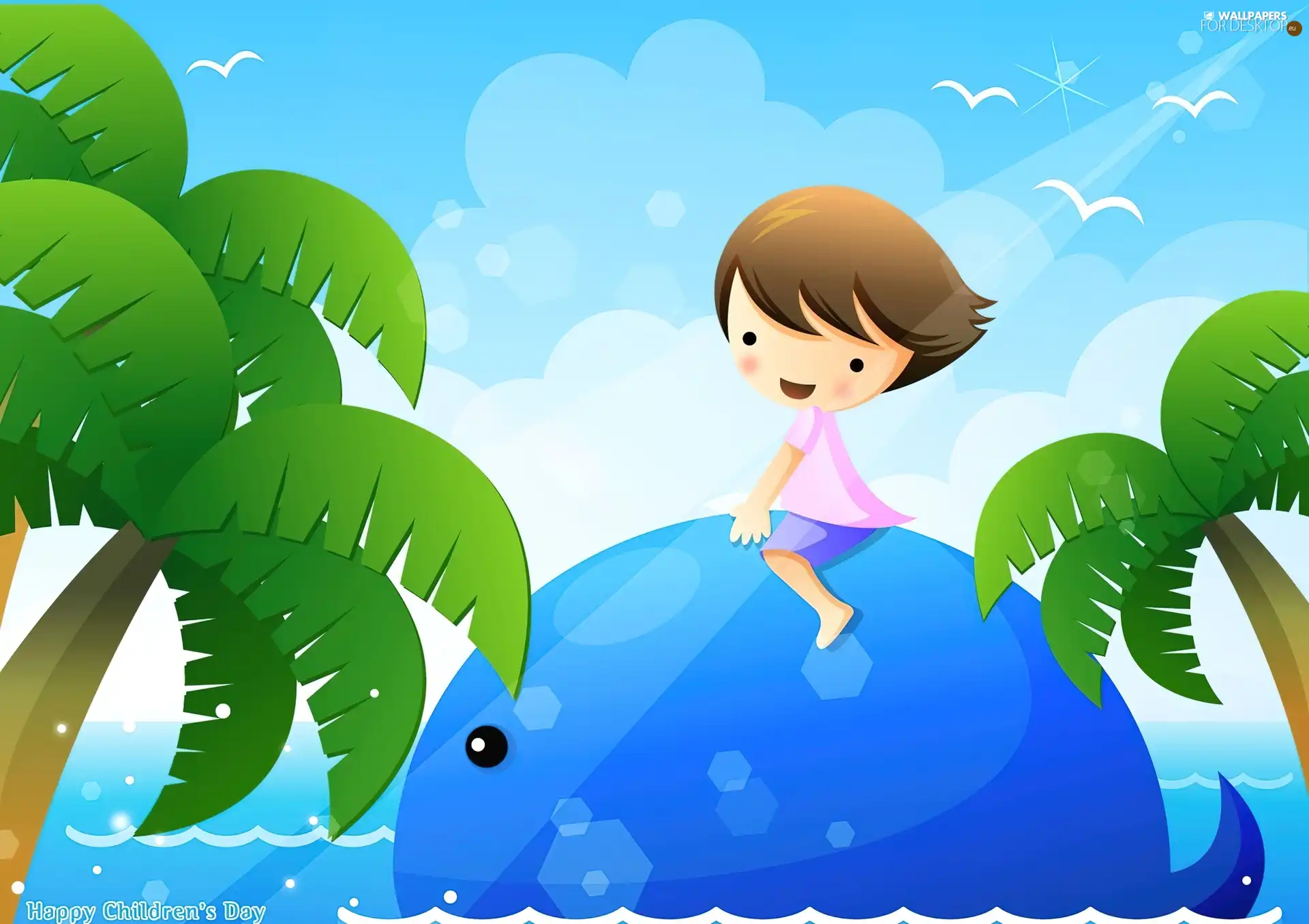 Kid, Palms, whale, sea