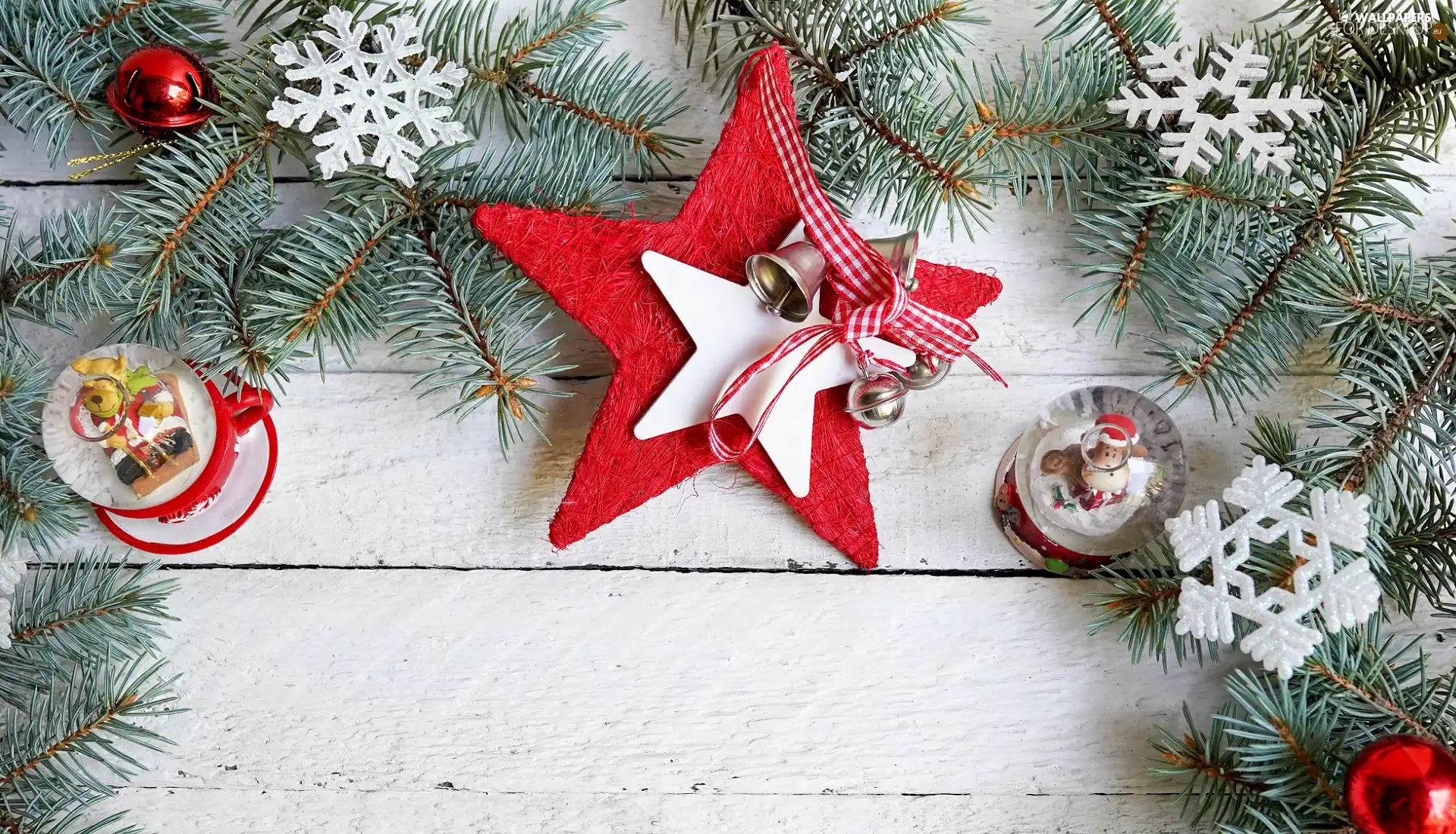 Twigs, composition, Snow White, figures, starfish, Christmas