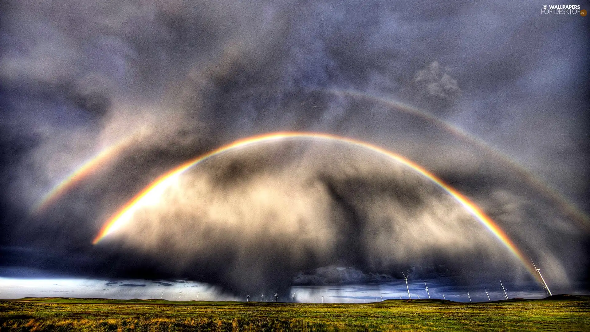 clouds, Great Rainbows, Windmills, Double