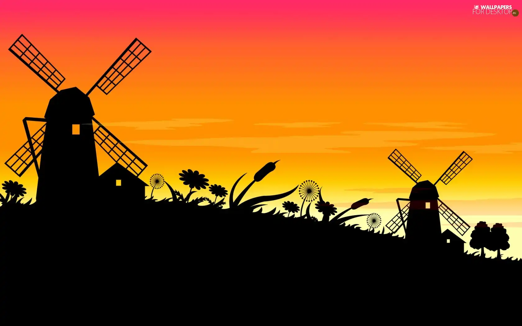 Windmills, west, sun