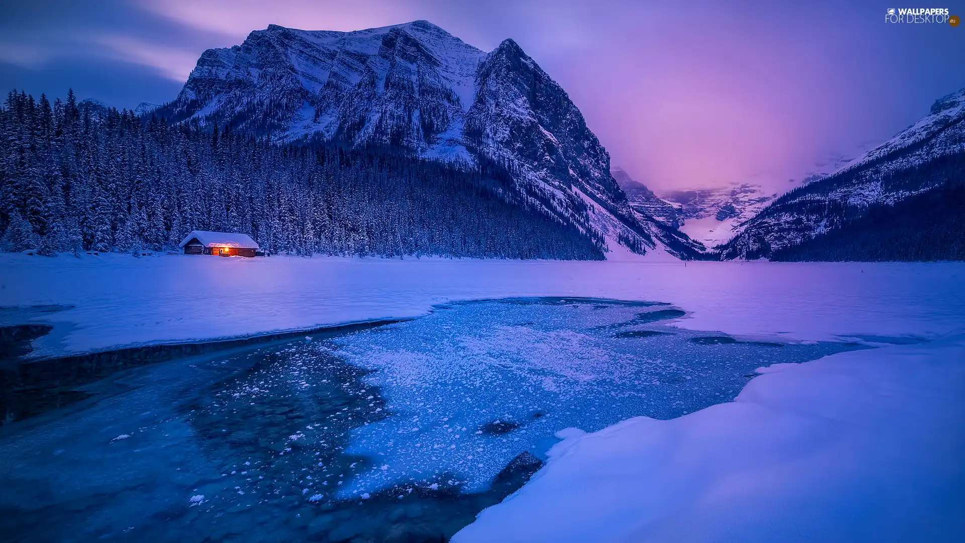 Lake Louise, Home, Canada, woods, Alberta, winter, Banff National Park, Mountains