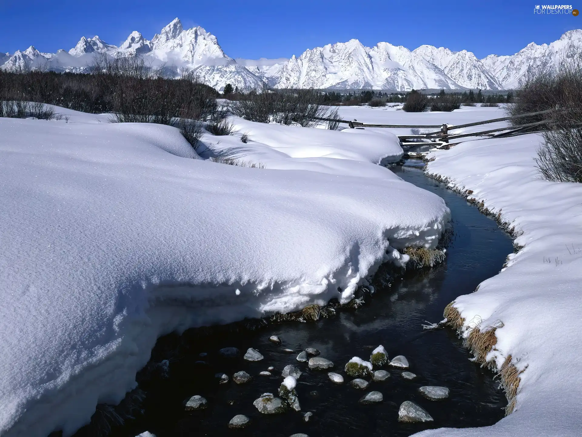 winter, Mountains, brook