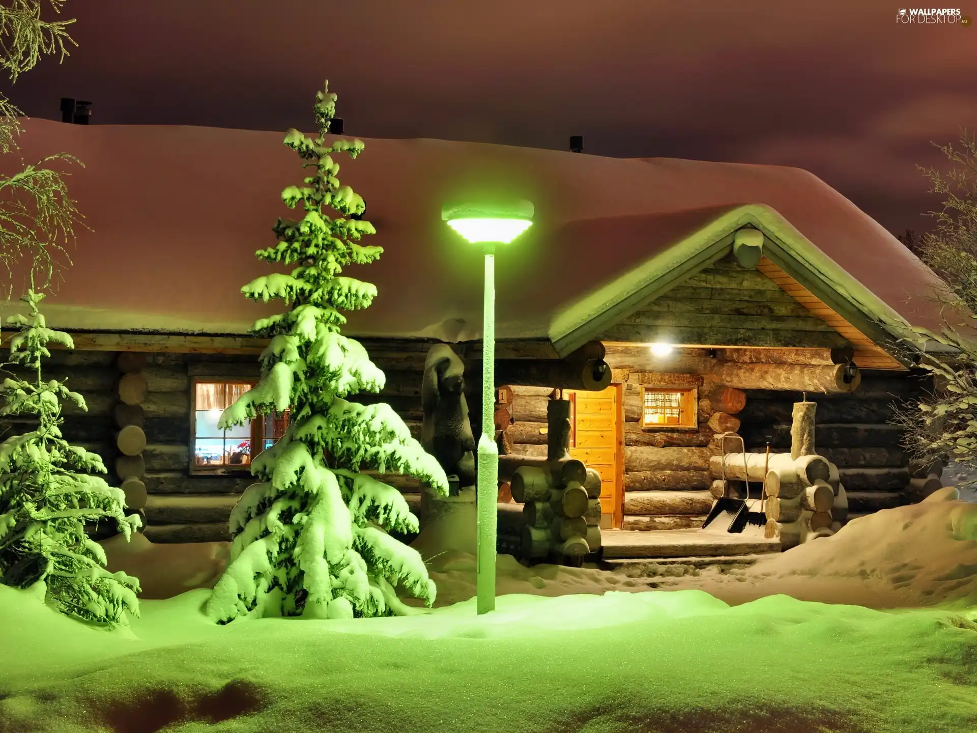 winter, wooden, house