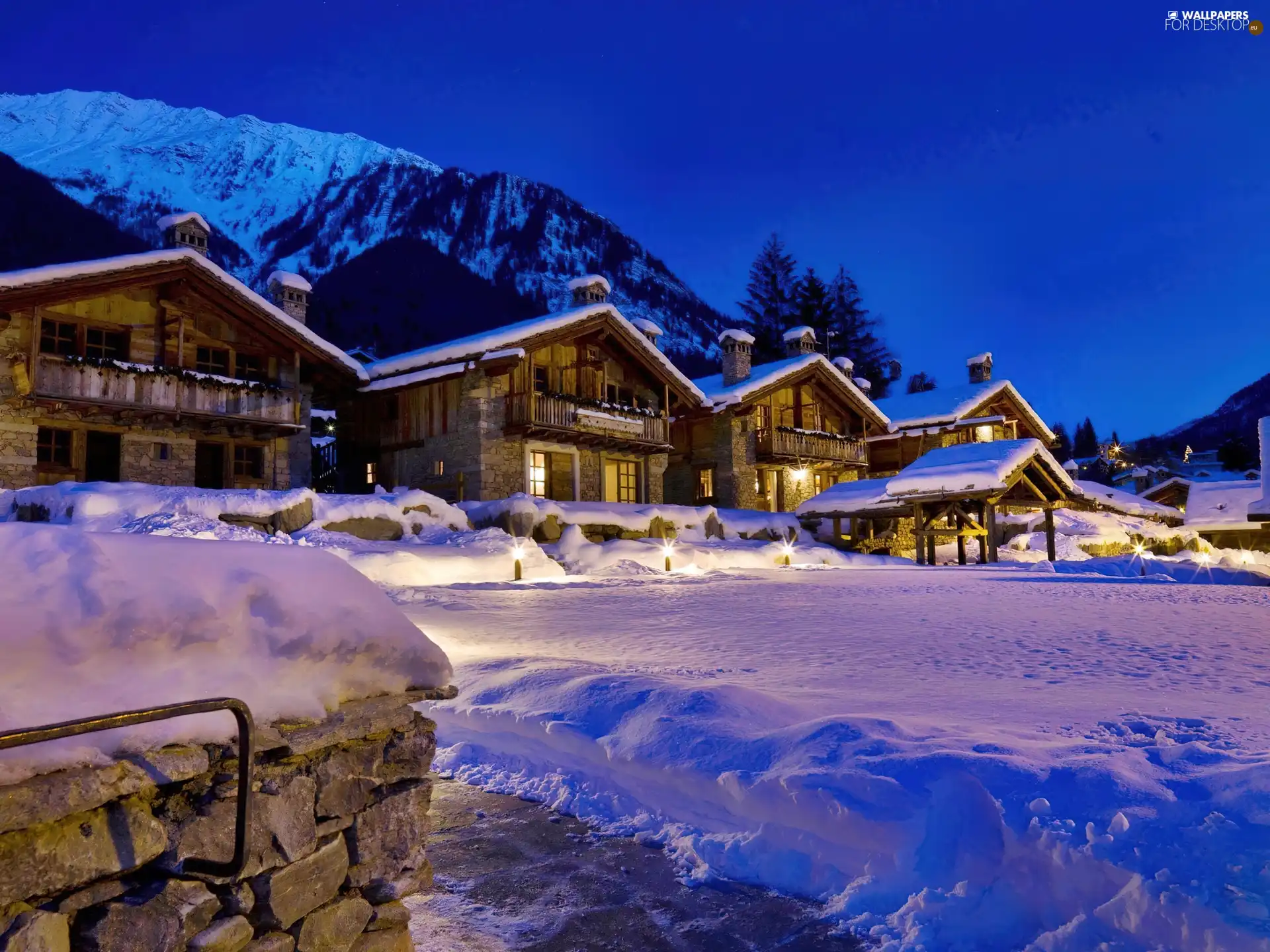 Houses, mountains, winter, ##