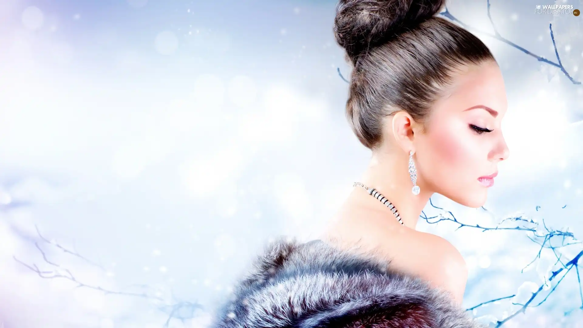 Women, ear-ring, winter, make-up