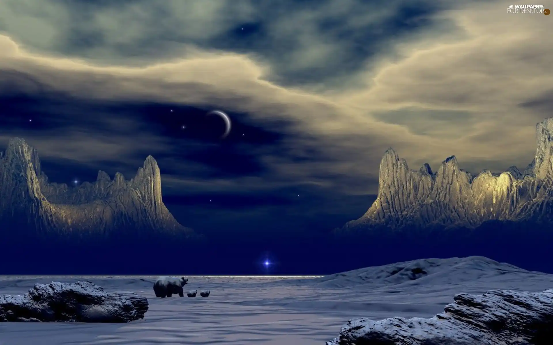 winter, Mountains, Night