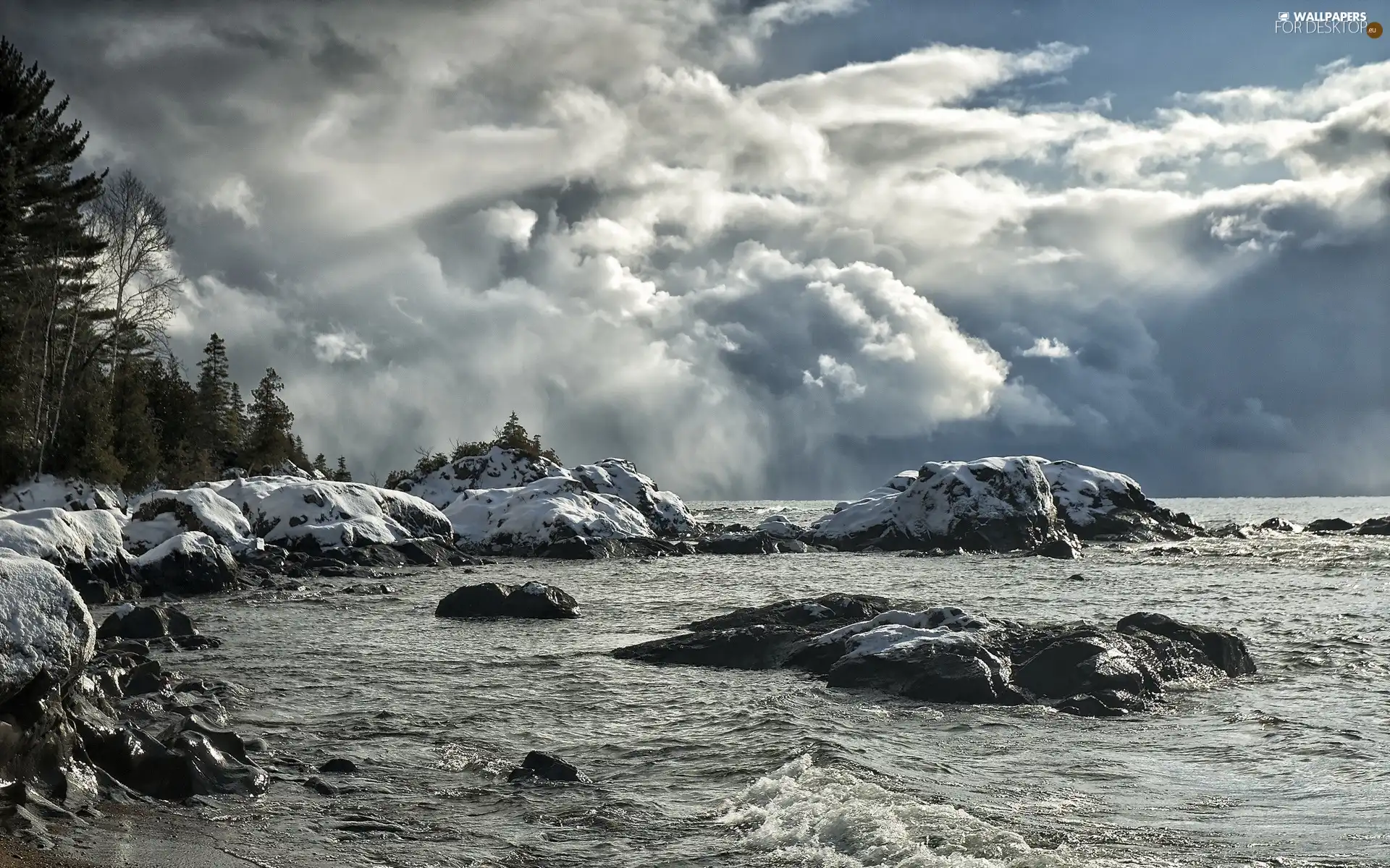 winter, sea, rocks