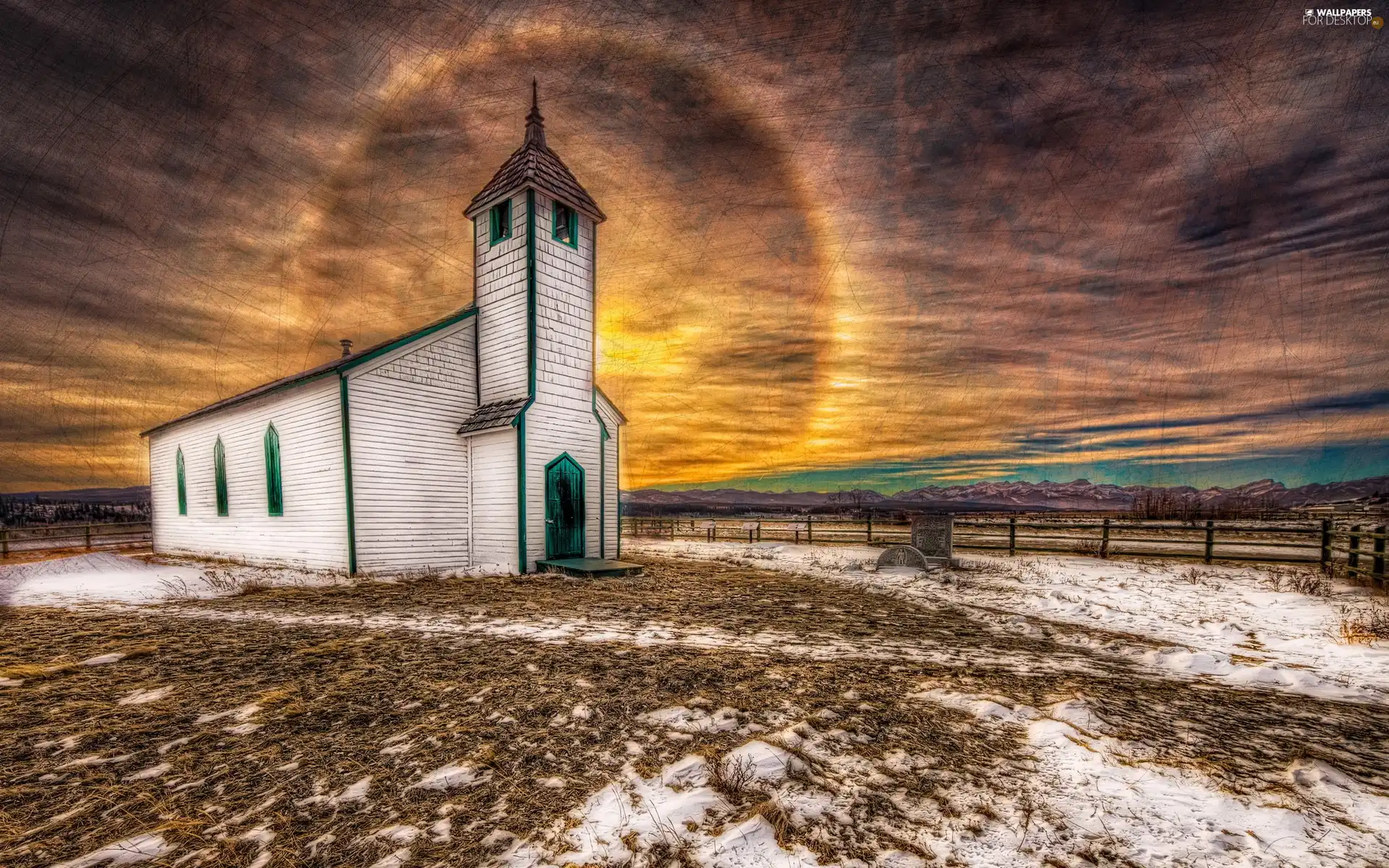 west, church, winter, sun