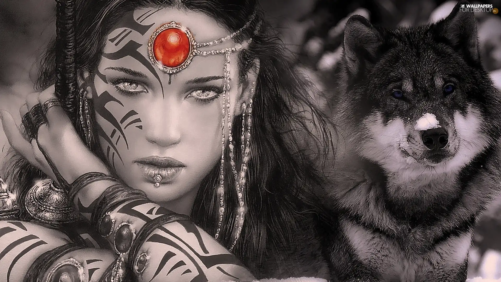Wolf, girl, tattoos