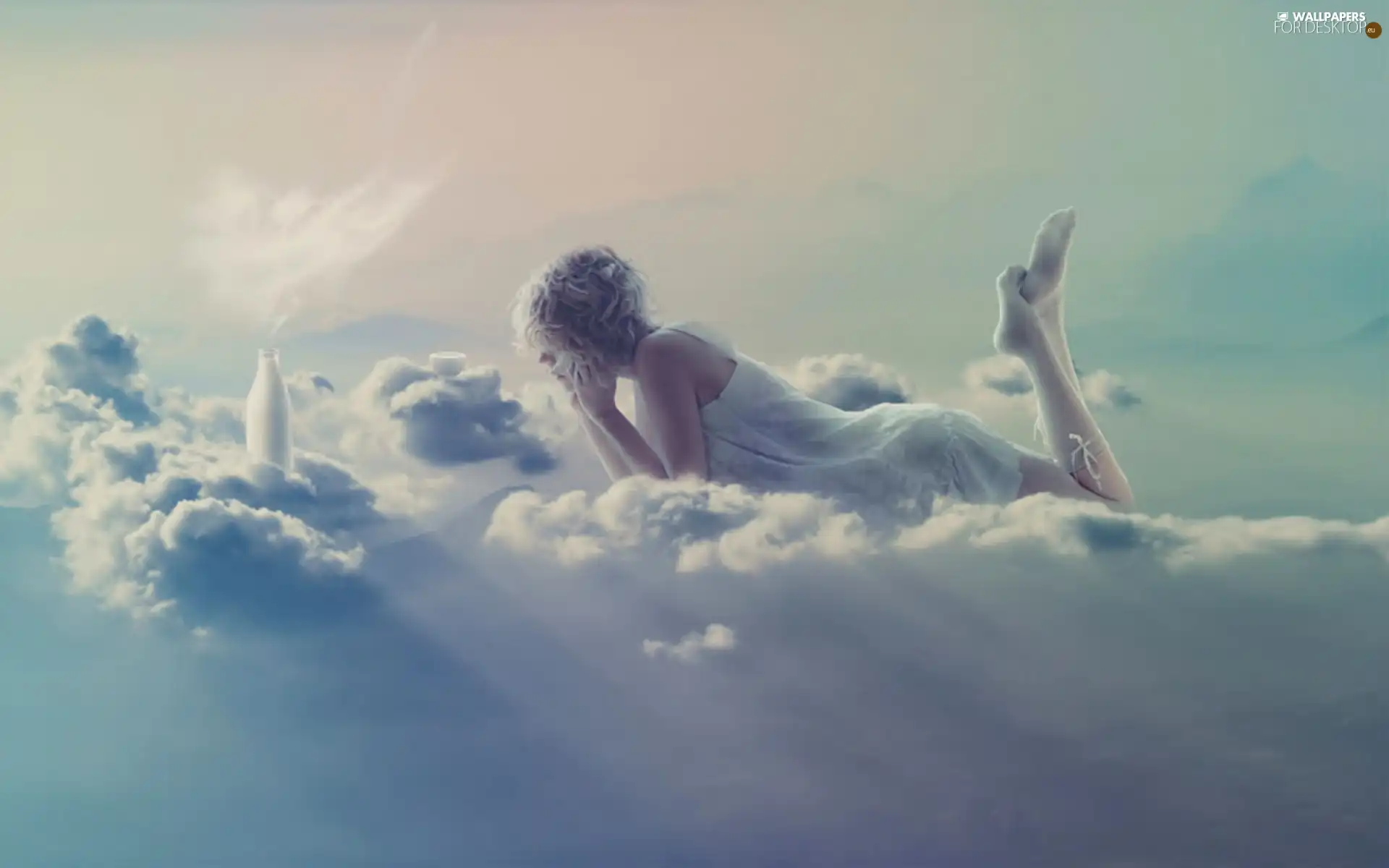 Women, clouds, angel