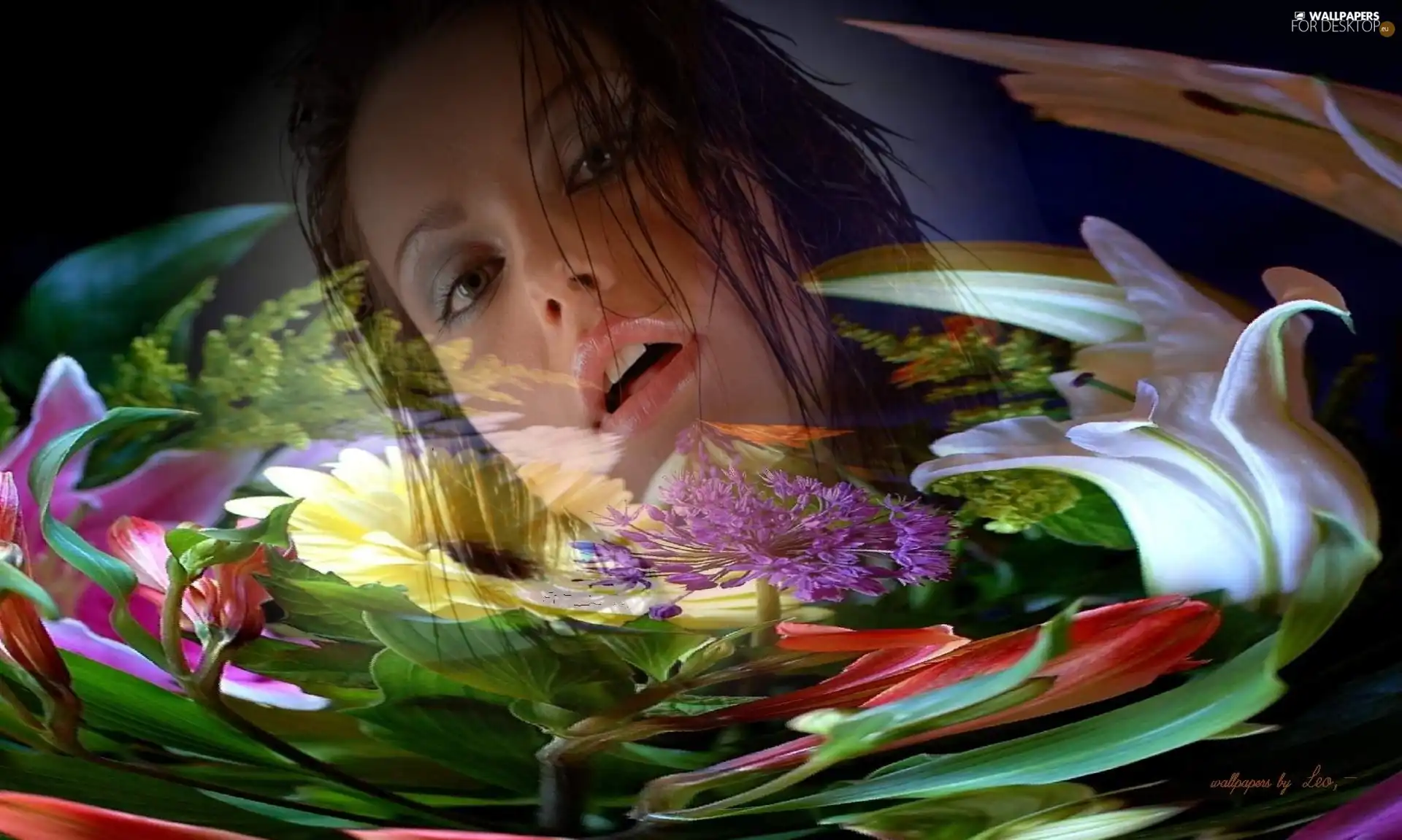 Women, face, Flowers