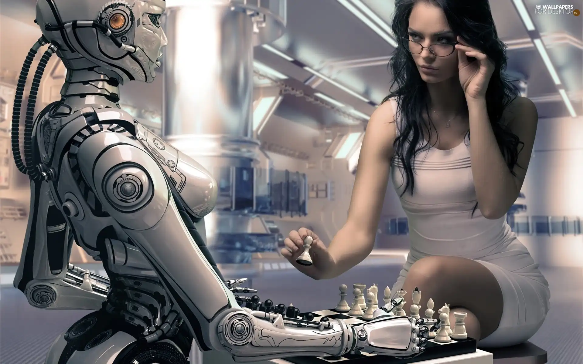 Robot, black-, Women, chess