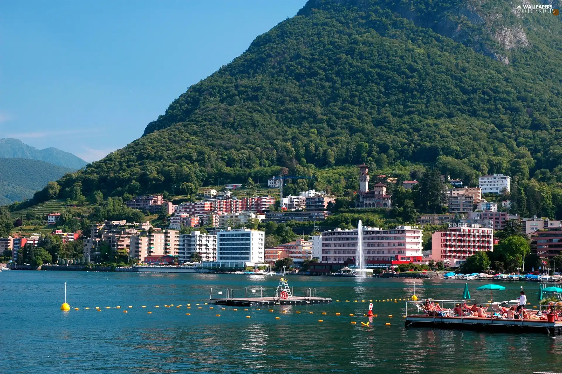 lake, Mountains, woods, Hotels