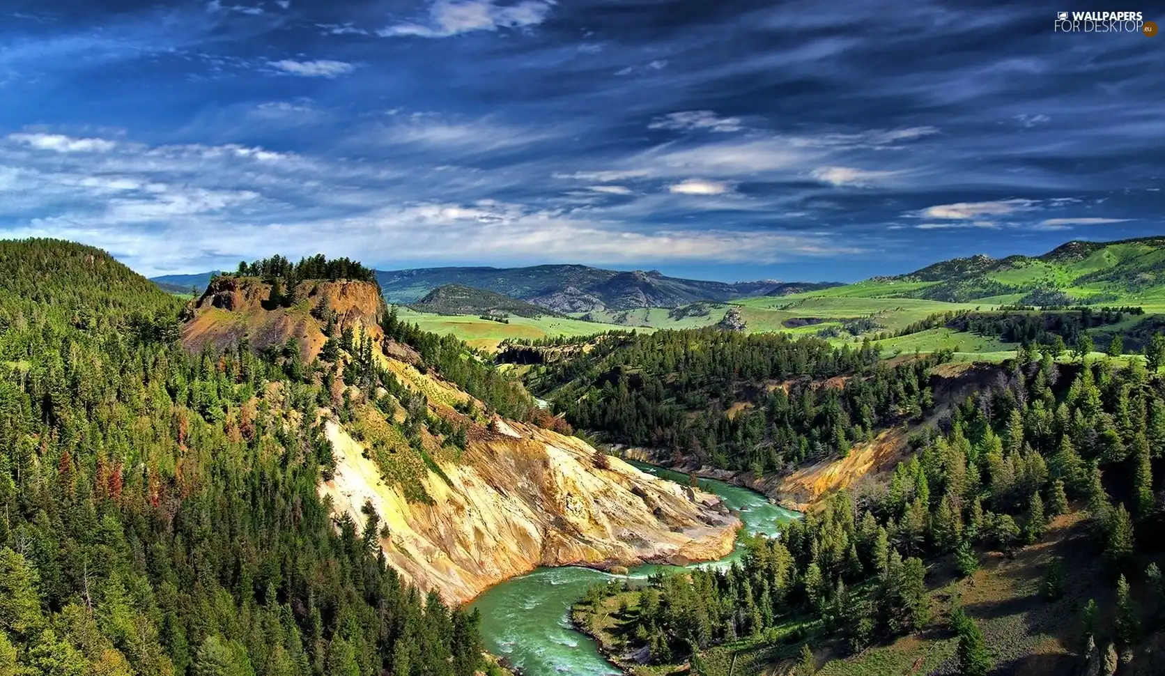 woods, Sky, canyon, Mountains, River