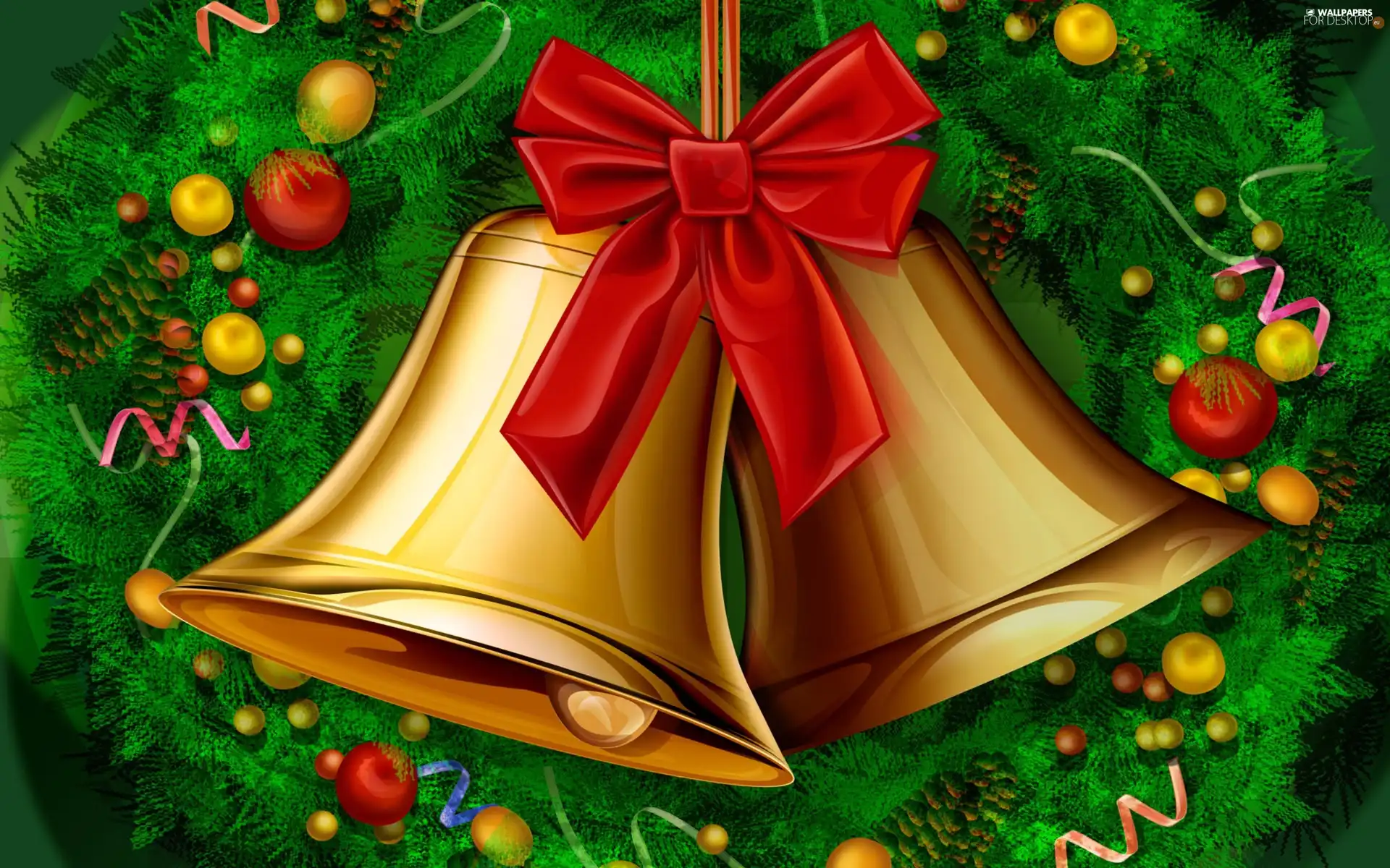 wreath, bells, bow