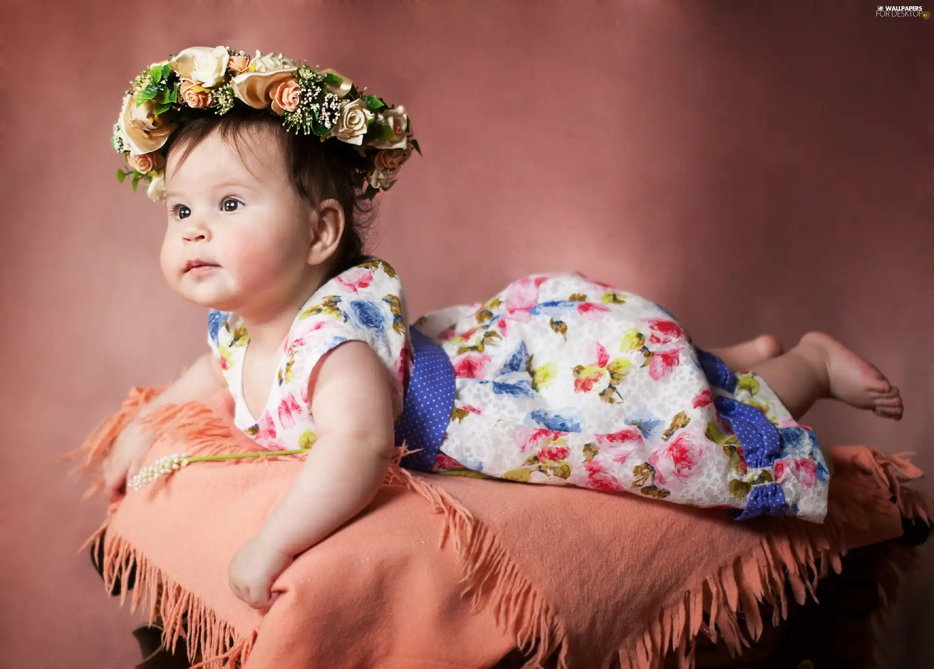 wreath, girl, Flowers