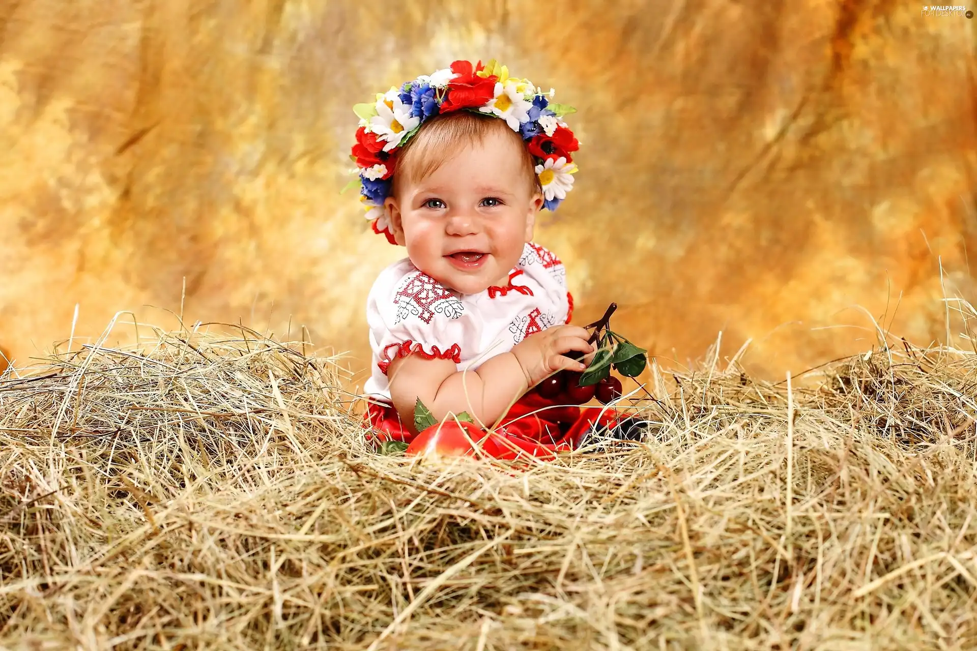 happy, Hay, wreath, girl