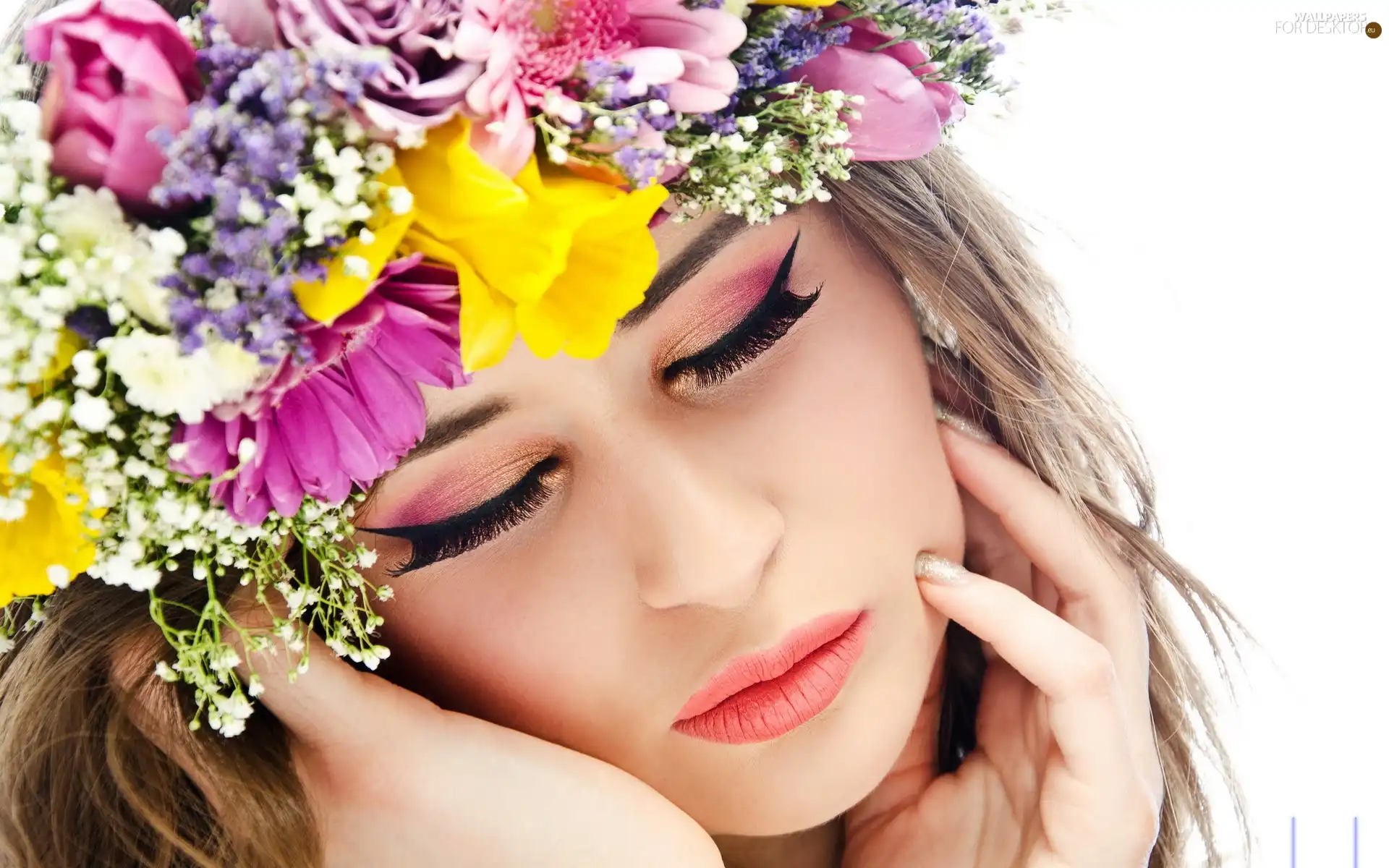 Women, Flowers, wreath, make-up