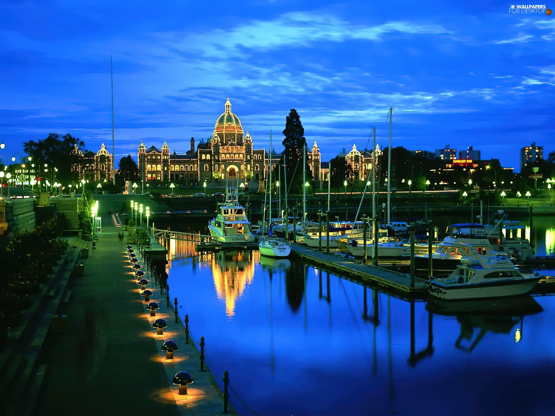Town, evening, Yachts, Harbour