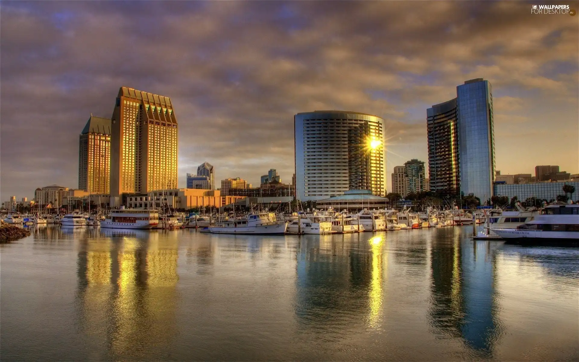 Town, Harbour, Yachts, skyscrapers