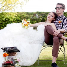 a man, Books, White, Dress, Women