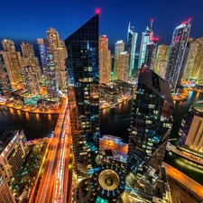 Dubaj, skyscraper, Aerial View, Night