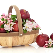 basket, Flowers, apple, apples
