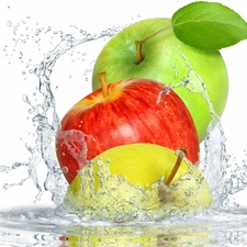 water, apples