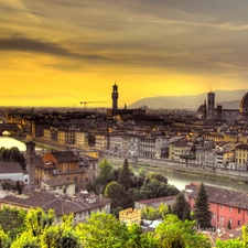 Town, River, Arno, Florence