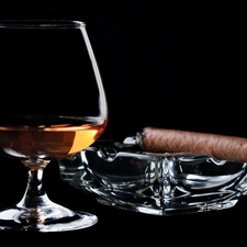 glass, cigar, ashtray, cognac