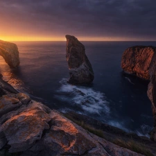 Great Sunsets, sea, Asturias, Spain, clouds, rocks