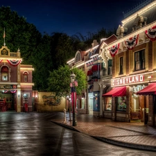 Houses, California, HDR, Anaheim, City ​​at Night, Disneyland, USA, Project