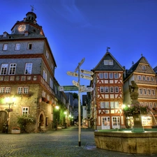 Houses, sign-post, Austria, Street