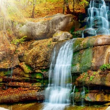 autumn, forest, waterfall