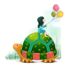 Kid, turtle, Balloons, color