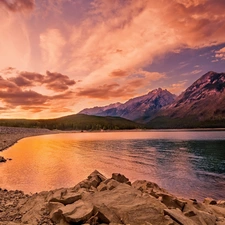 Lake Minnewanka, Great Sunsets, Alberta, Canada, Banff National Park, rocky mountains