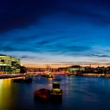 London, thames, Barges, night