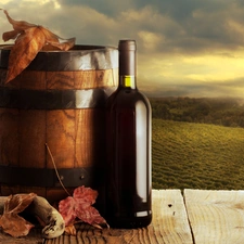 barrel, Leaf, sun, Wine, west