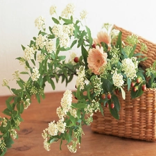 bouquet, wicker, basket, flowers