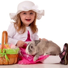 basket, girl, Rabbit