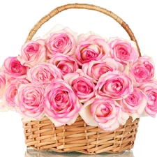 basket, bouquet, rouge