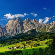 Bavaria, Germany, woods, Houses, Mountains