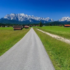 Bavaria, Germany, medows, Houses, Way