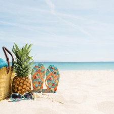 Beaches, Sand, bag, Towel, summer, holiday, Flaps, Glasses, ananas